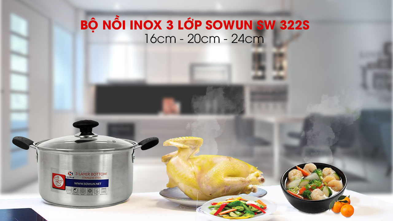 bộ nồi inox sowun sw 322s