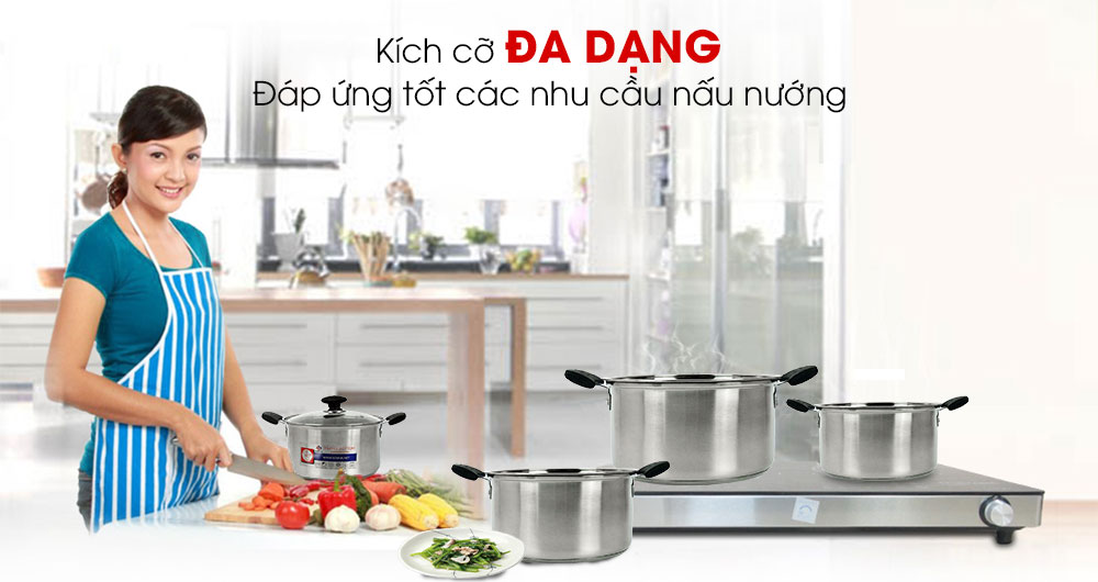 kích thước bộ nồi inox sowun sw 322s